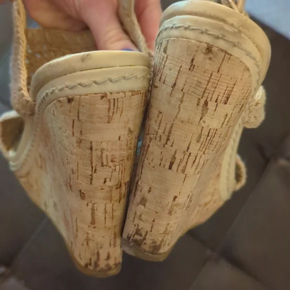 Ivory/Cream Crochet Cork Wedges 9.5 - Picture 6 of 6